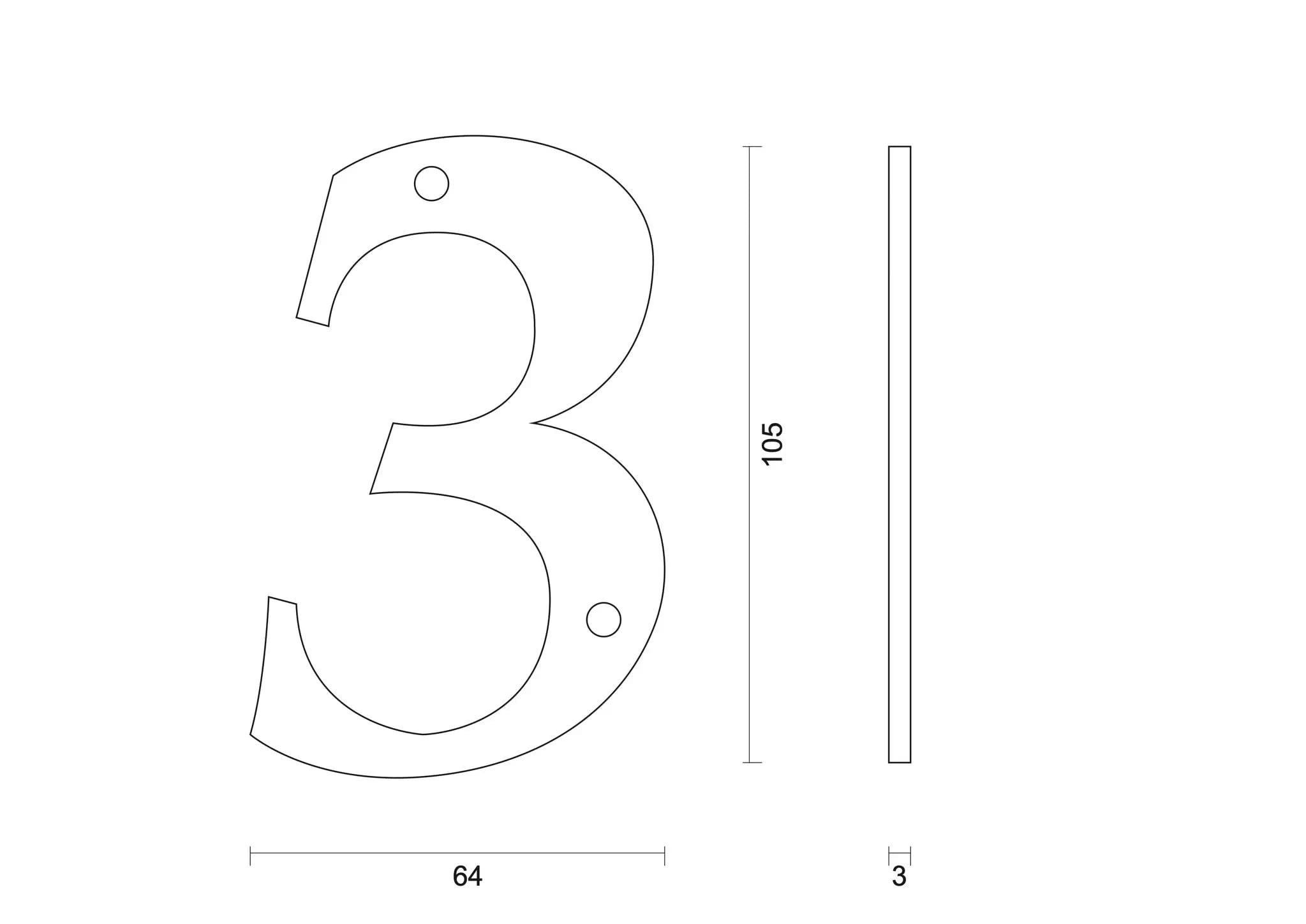 hdd zwart huisnummer 3 retro 105 mm zwart glad uv