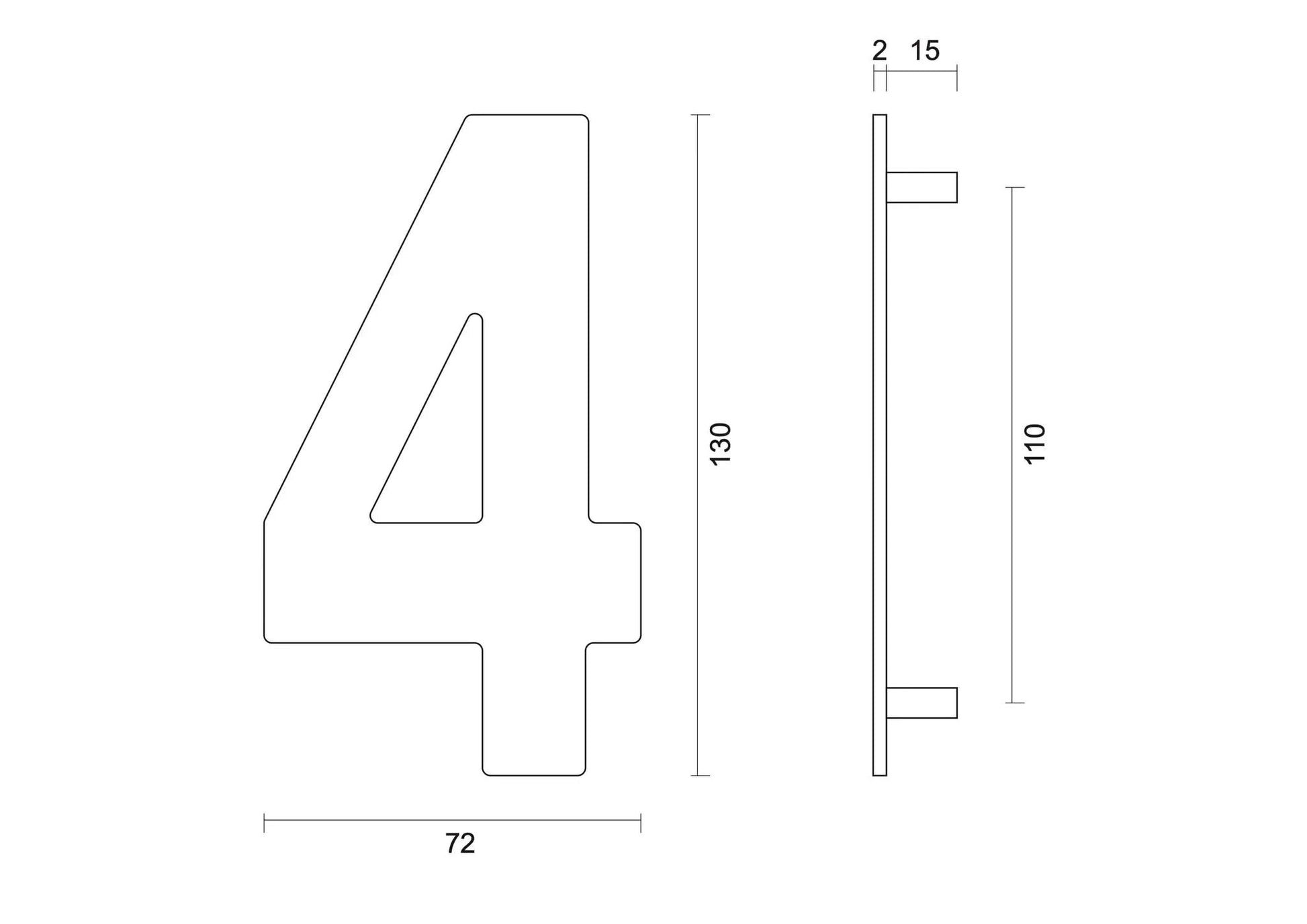 hdd zwart huisnummer 4 met een hoogte van 130 mm s