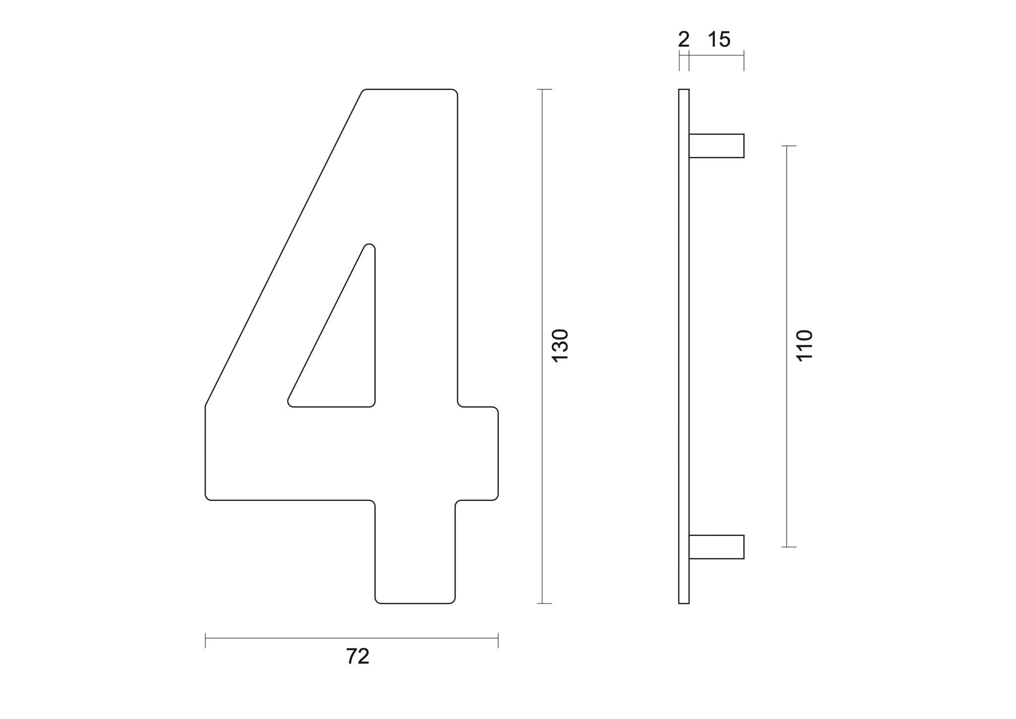 hdd zwart huisnummer 4 met een hoogte van 130 mm s