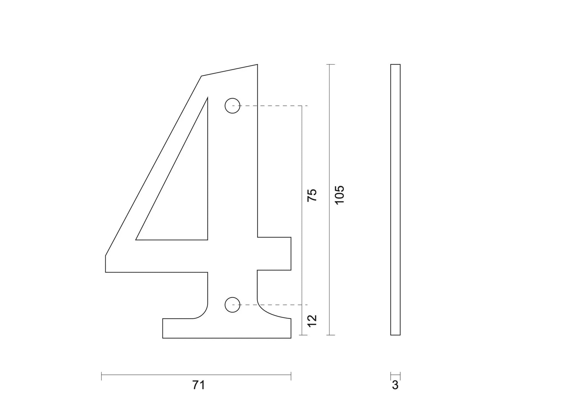 hdd zwart huisnummer 4 retro 105 mm zwart glad uv
