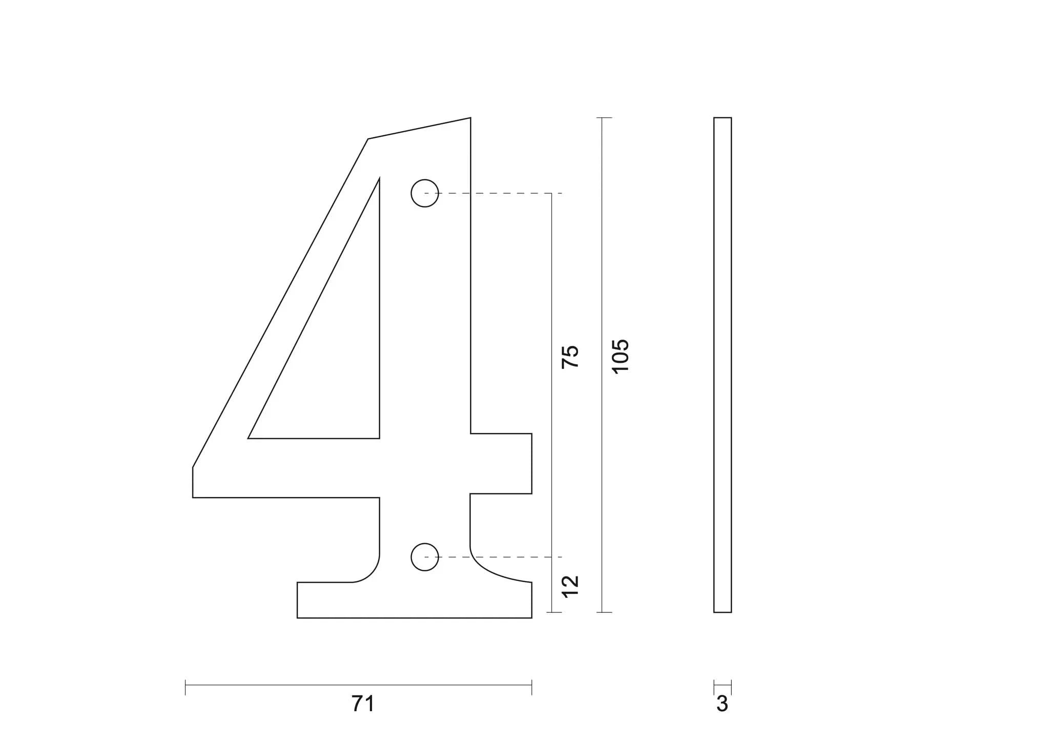 hdd zwart huisnummer 4 retro 105 mm zwart glad uv