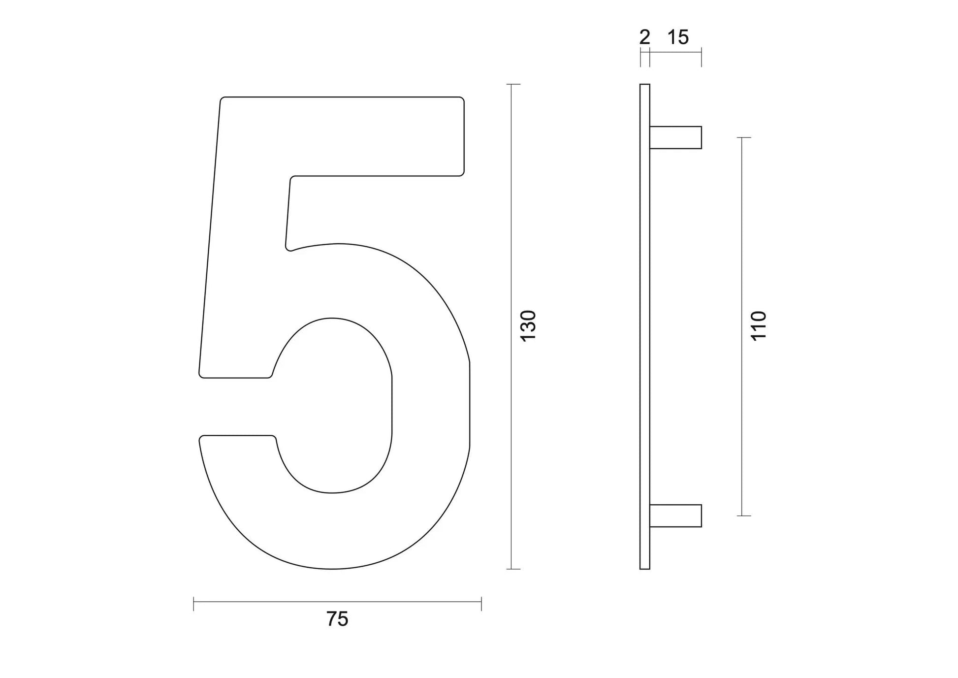 hdd zwart huisnummer 5 met een hoogte van 130 mm s