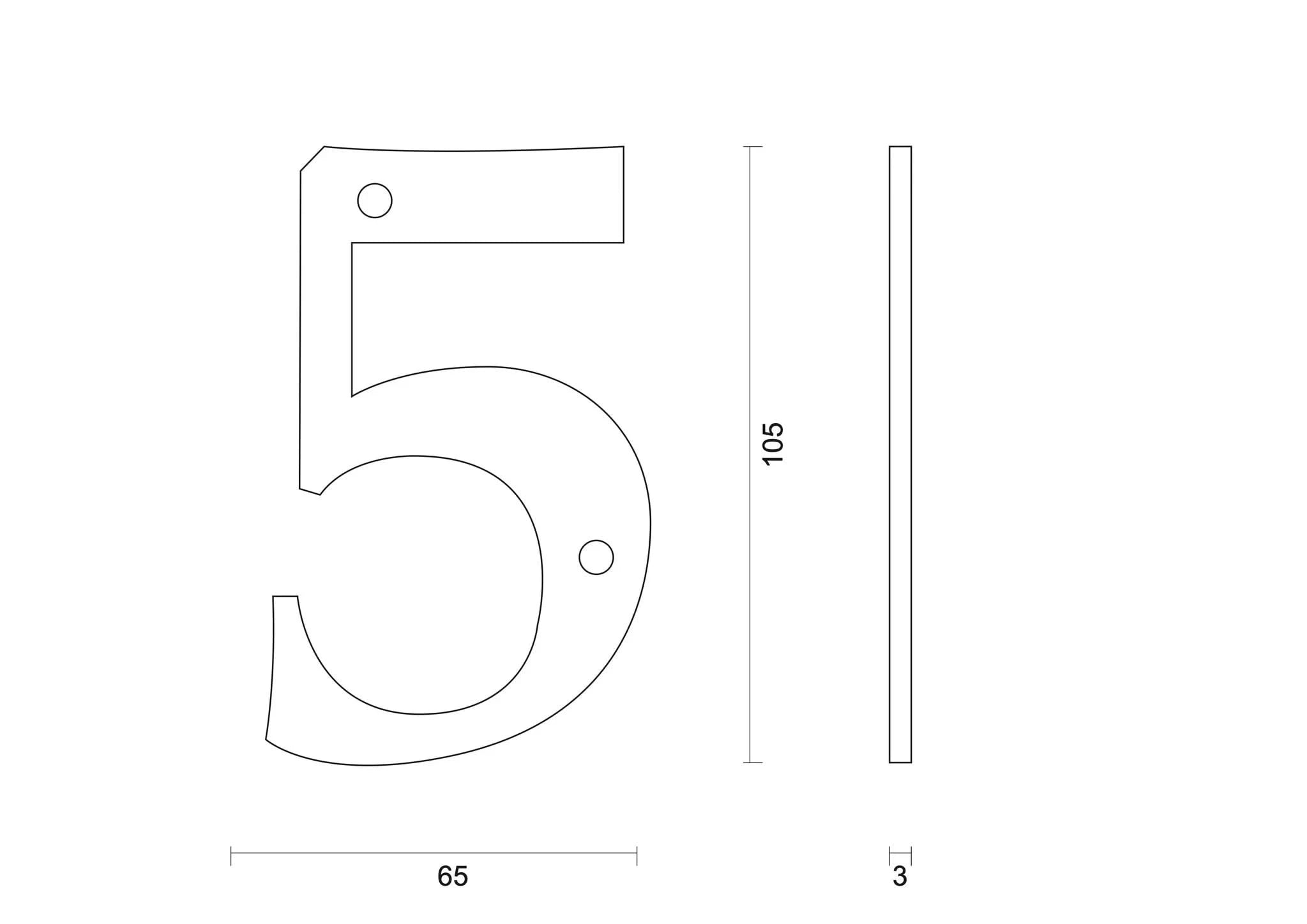 hdd zwart huisnummer 5 retro 105 mm zwart glad uv