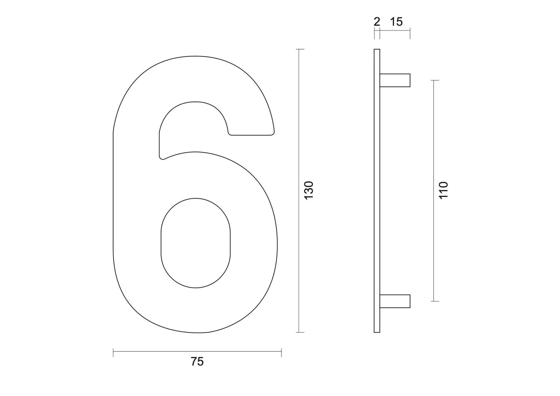 hdd zwart huisnummer 6 met een hoogte van 130 mm s