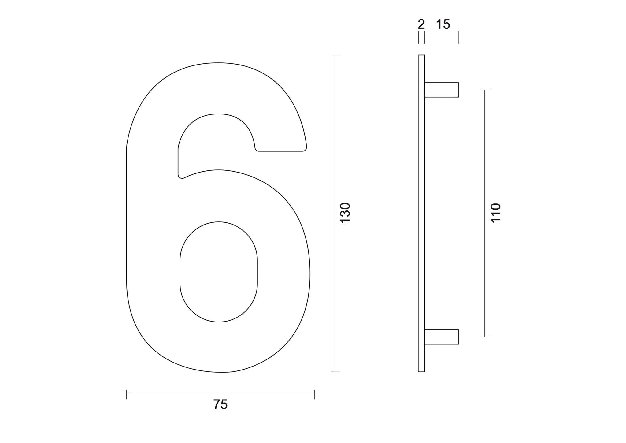 hdd zwart huisnummer 6 met een hoogte van 130 mm s