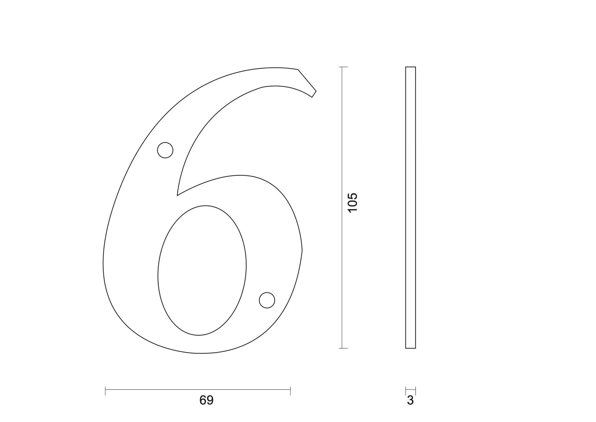 hdd zwart huisnummer 6 retro 105 mm zwart glad uv
