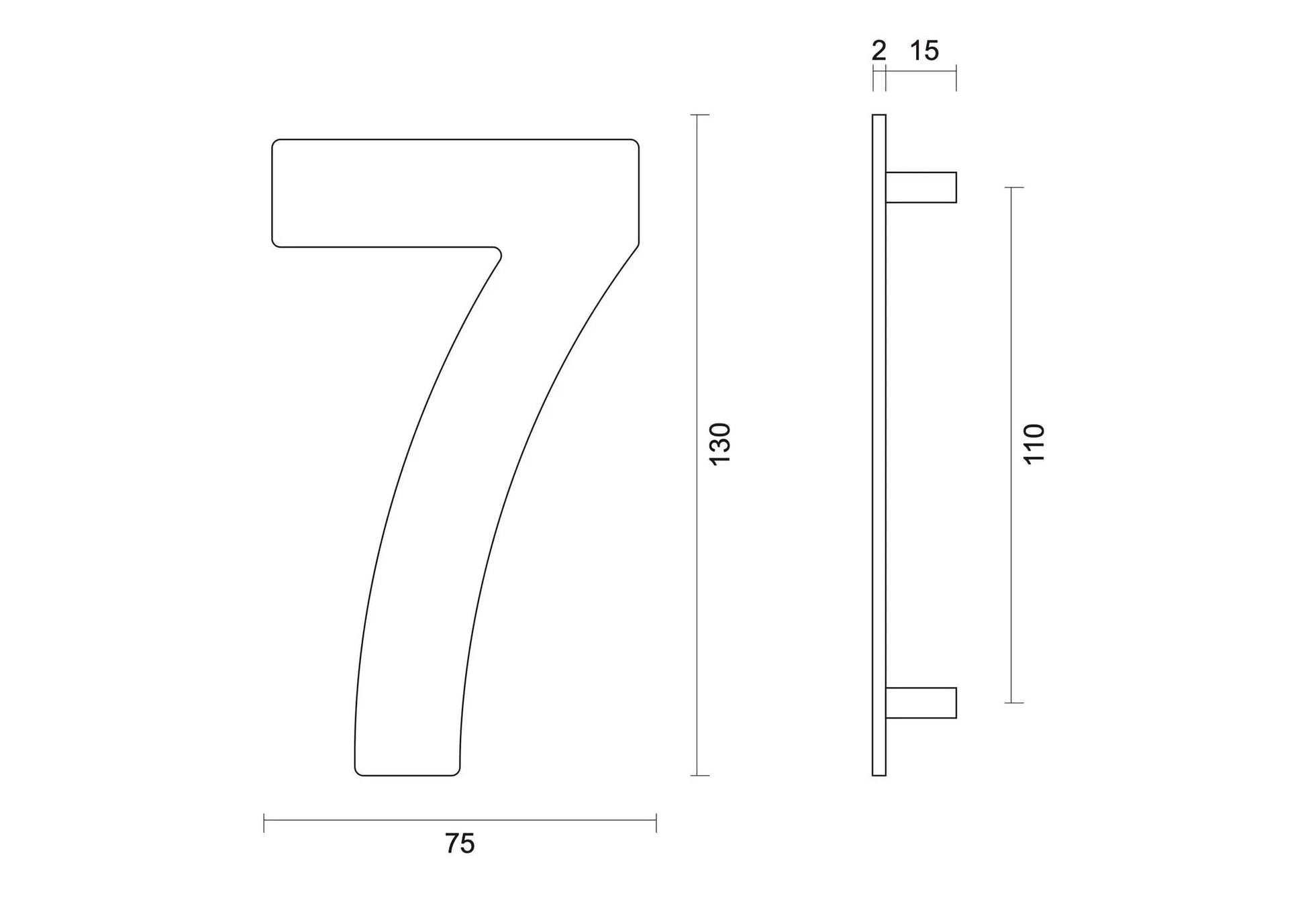hdd zwart huisnummer 7 met een hoogte van 130 mm s