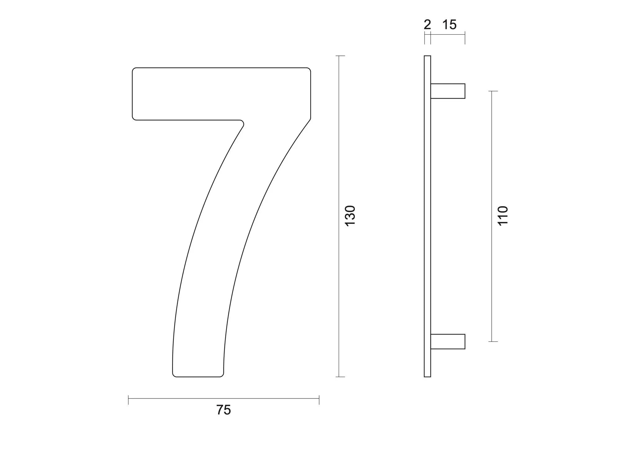 hdd zwart huisnummer 7 met een hoogte van 130 mm s