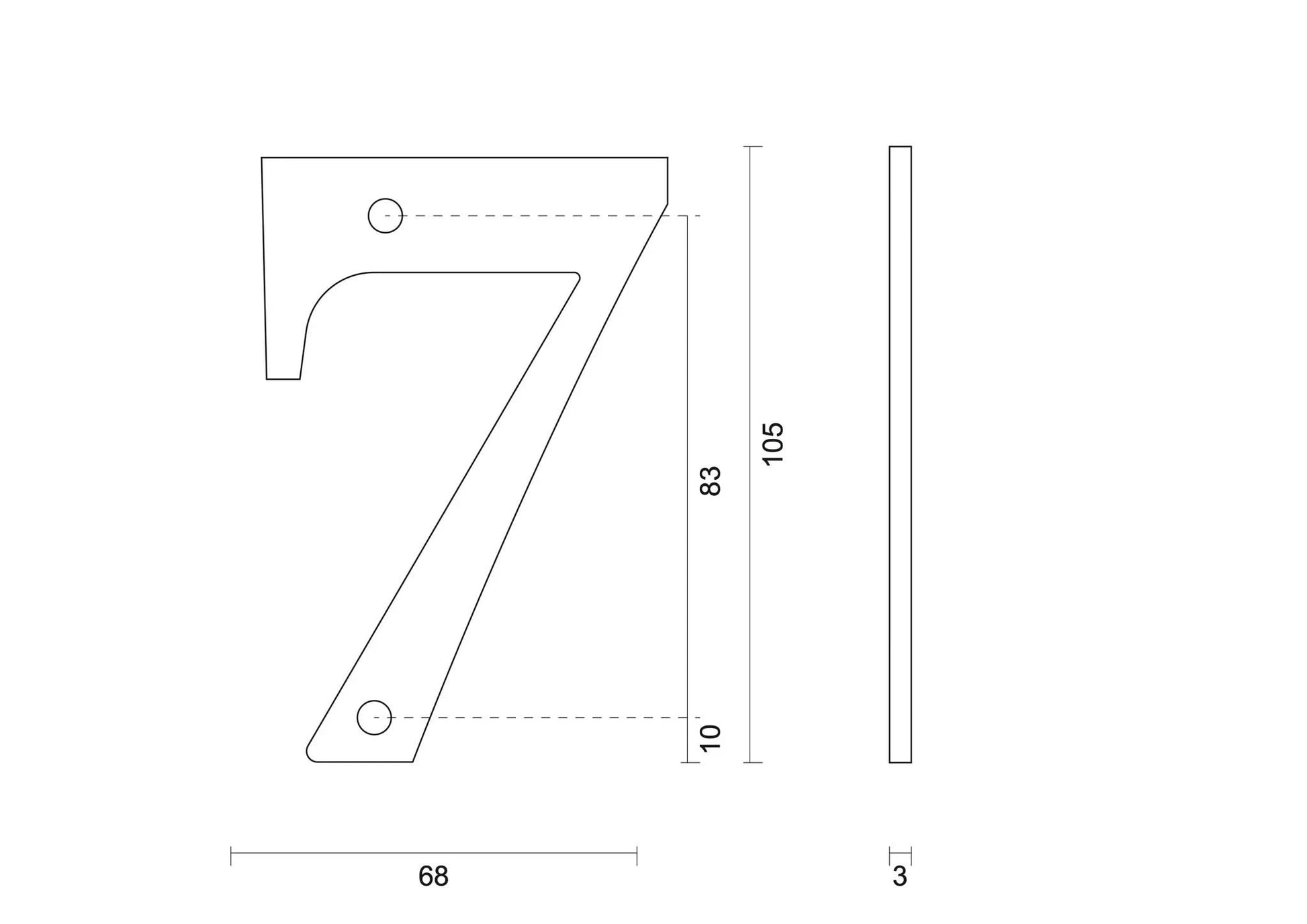 hdd zwart huisnummer 7 retro 105 mm zwart glad uv