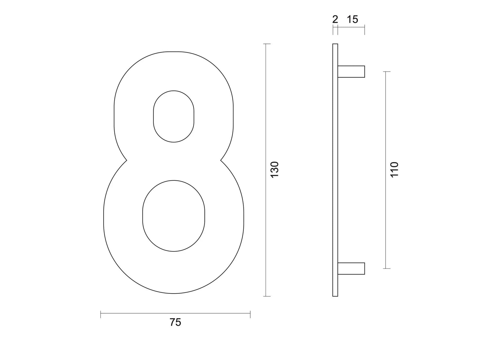 hdd zwart huisnummer 8 met een hoogte van 130 mm s