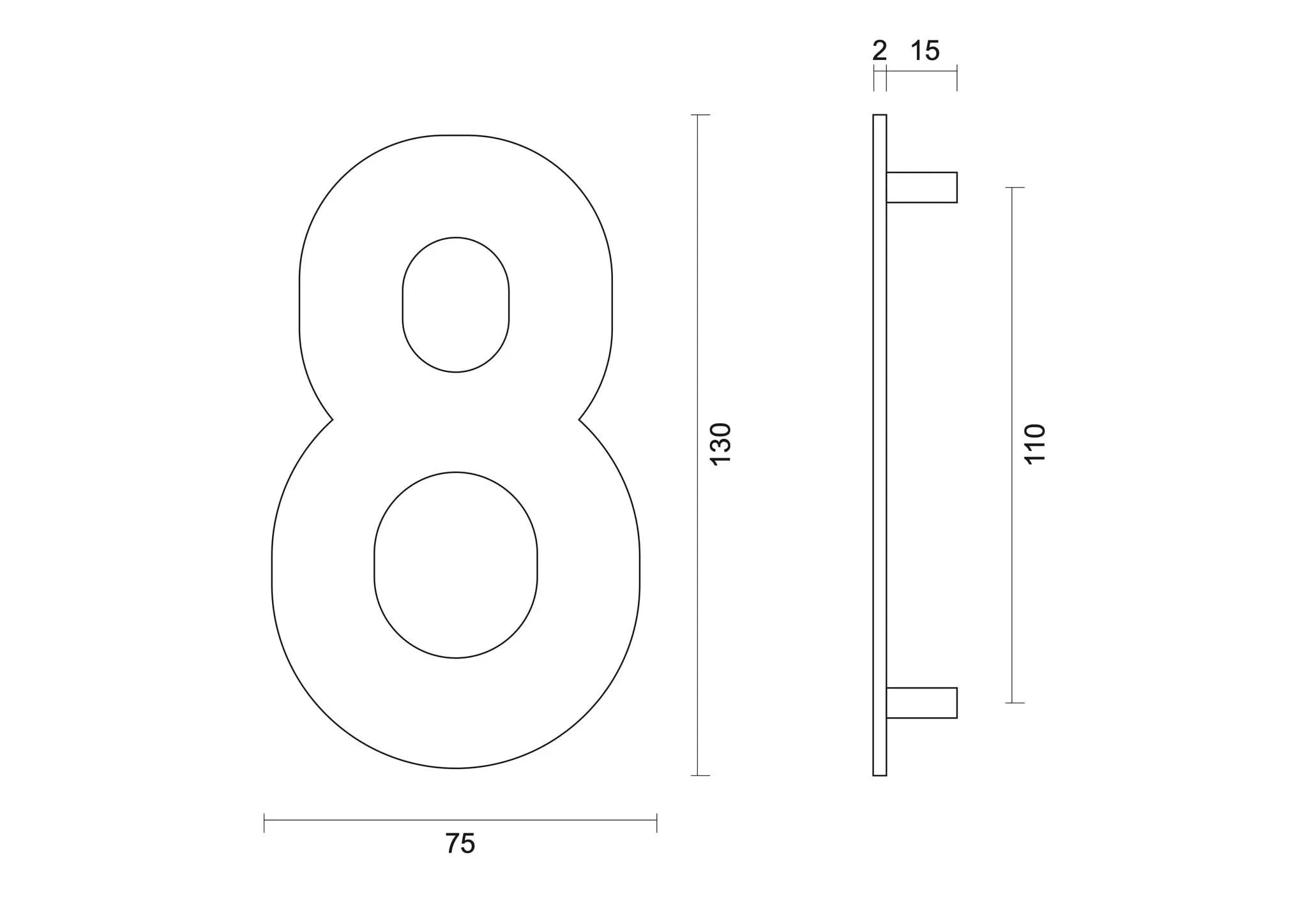 hdd zwart huisnummer 8 met een hoogte van 130 mm s