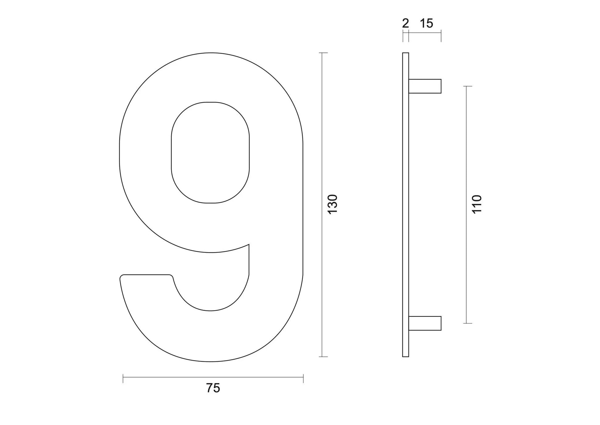 hdd zwart huisnummer 9 met een hoogte van 130 mm s