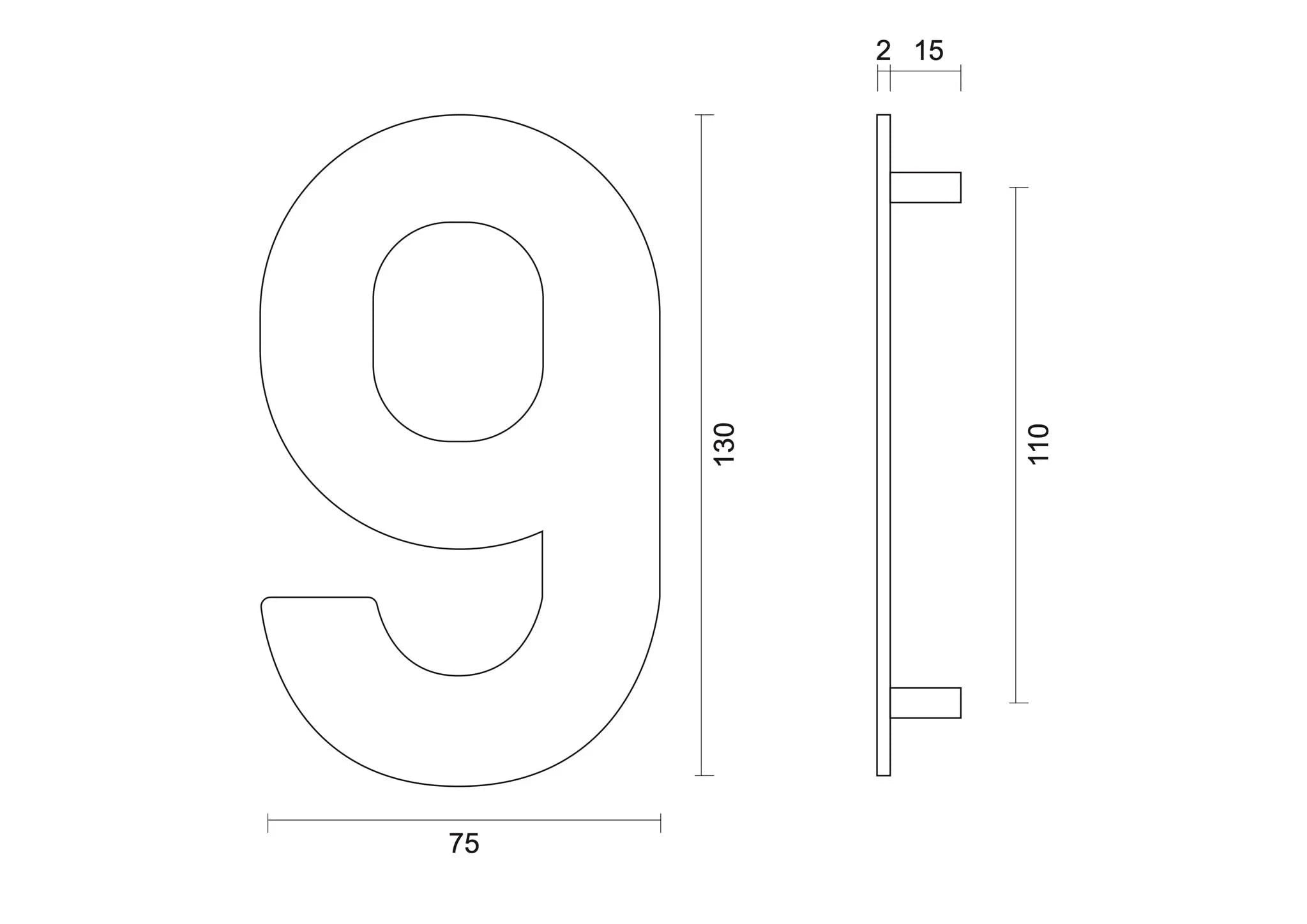 hdd zwart huisnummer 9 met een hoogte van 130 mm s