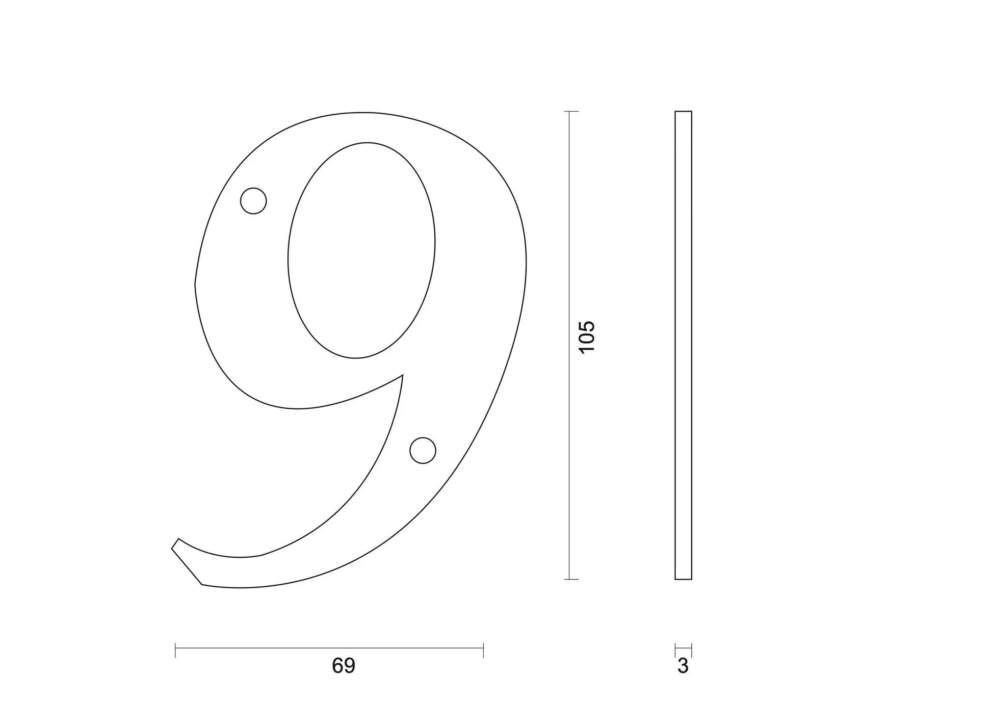 hdd zwart huisnummer 9 retro 105 mm zwart glad uv
