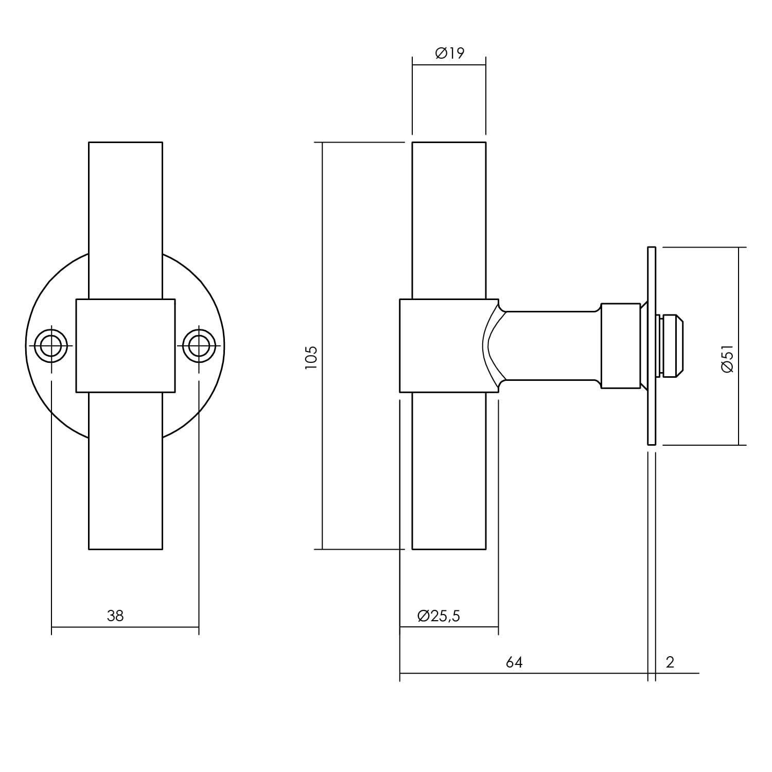 Intersteel Deurkruk T recht met rozet Ø51x2mm structuur zwart - Deurbeslag-expert