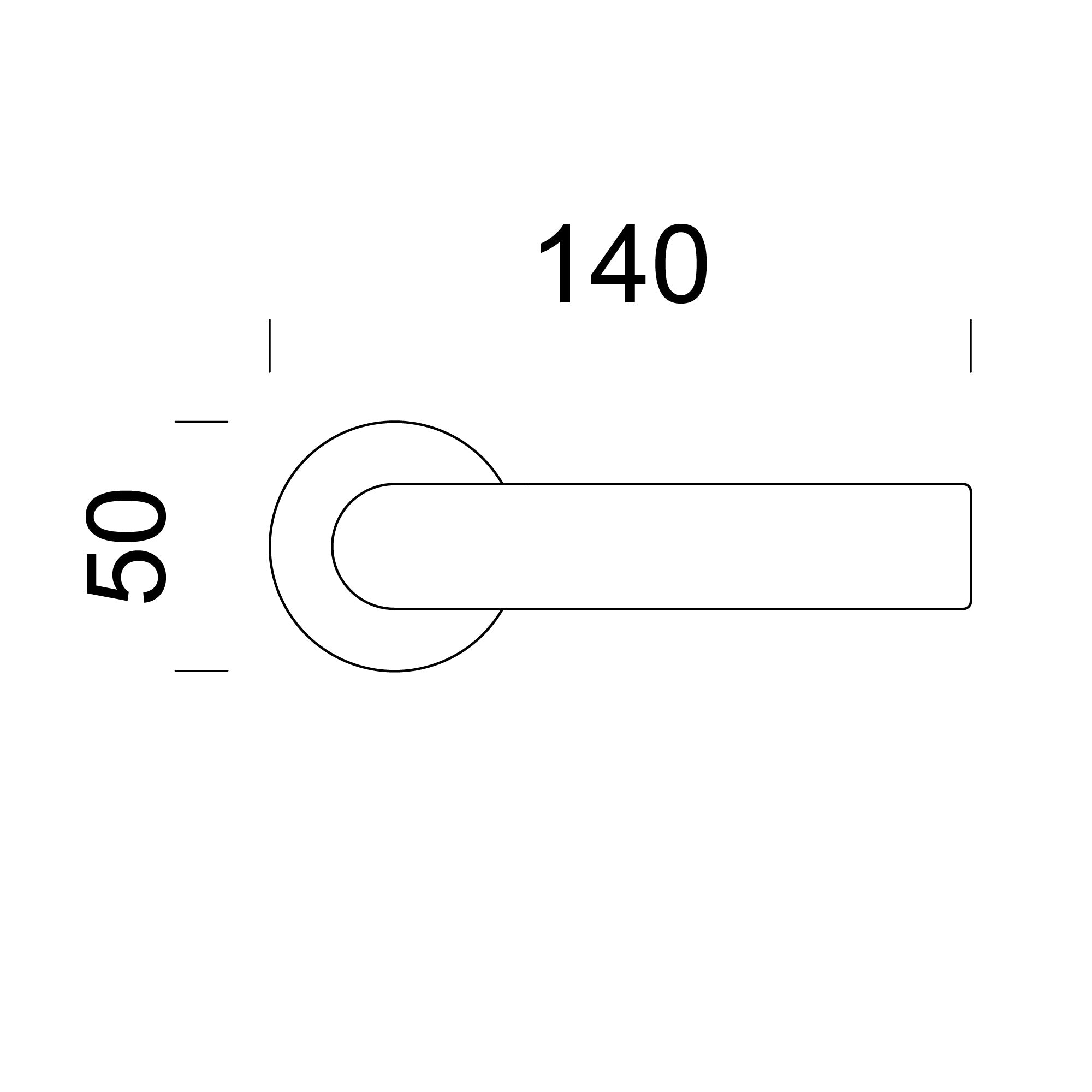 Technische tekening DND deurkruk Kind Of op ronde rozet – maatvoering en ø50 mm rozet