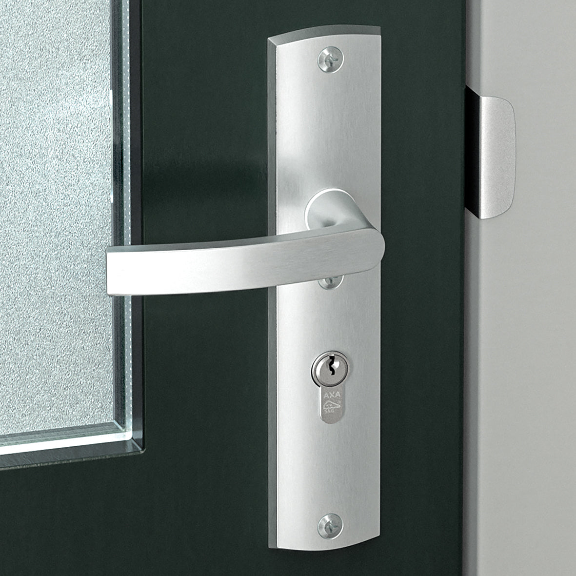 AXA | Veiligheidsbeslag Curve Plus kruk Wing+Blok PC55 anti-kerntrek | Aluminium naturel