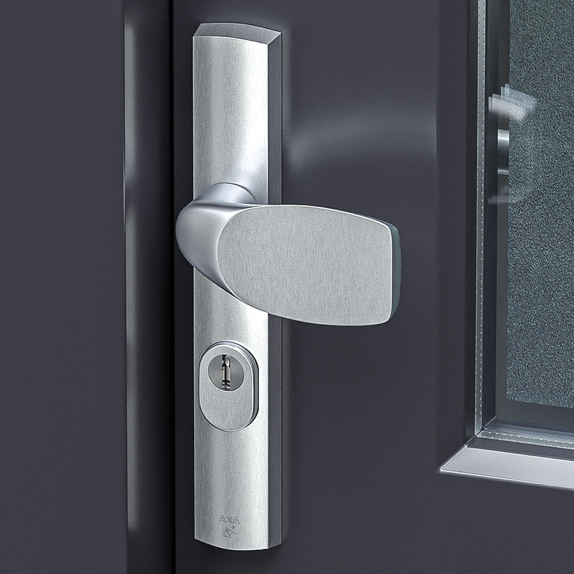 AXA | Veiligheidsbeslag Premium smal Wing-knop+kruk Flow PC92 anti-kerntrek | Aluminium naturel