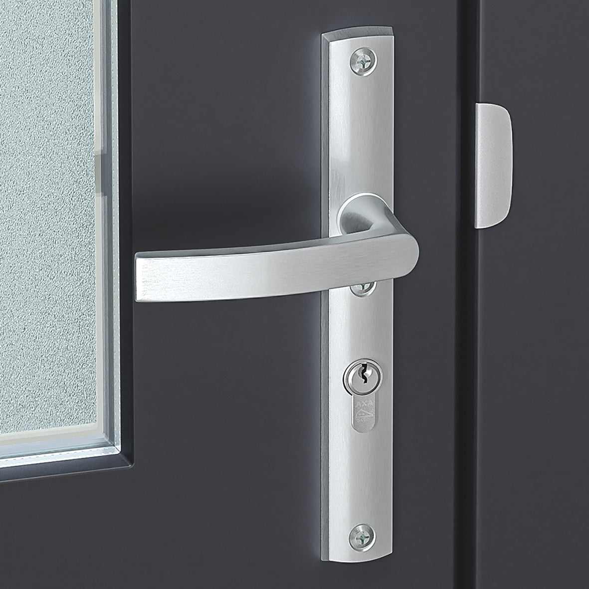 AXA | Veiligheidsbeslag Curve Plus smal kruk Wing+Blok PC72 anti-kerntrek | Aluminium naturel