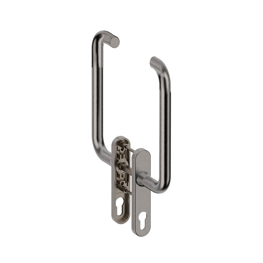 Hardbrass hefschuifdeurgreep Stockholm dubbel PC69 inox – vooraanzicht