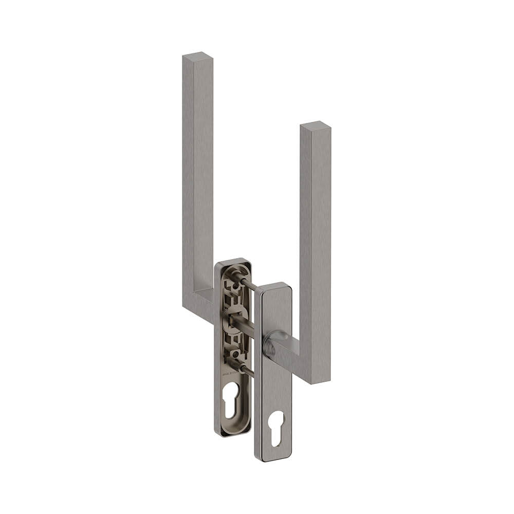 Hardbrass hefschuifdeurgreep Geneve dubbel PC69 inox – vooraanzicht