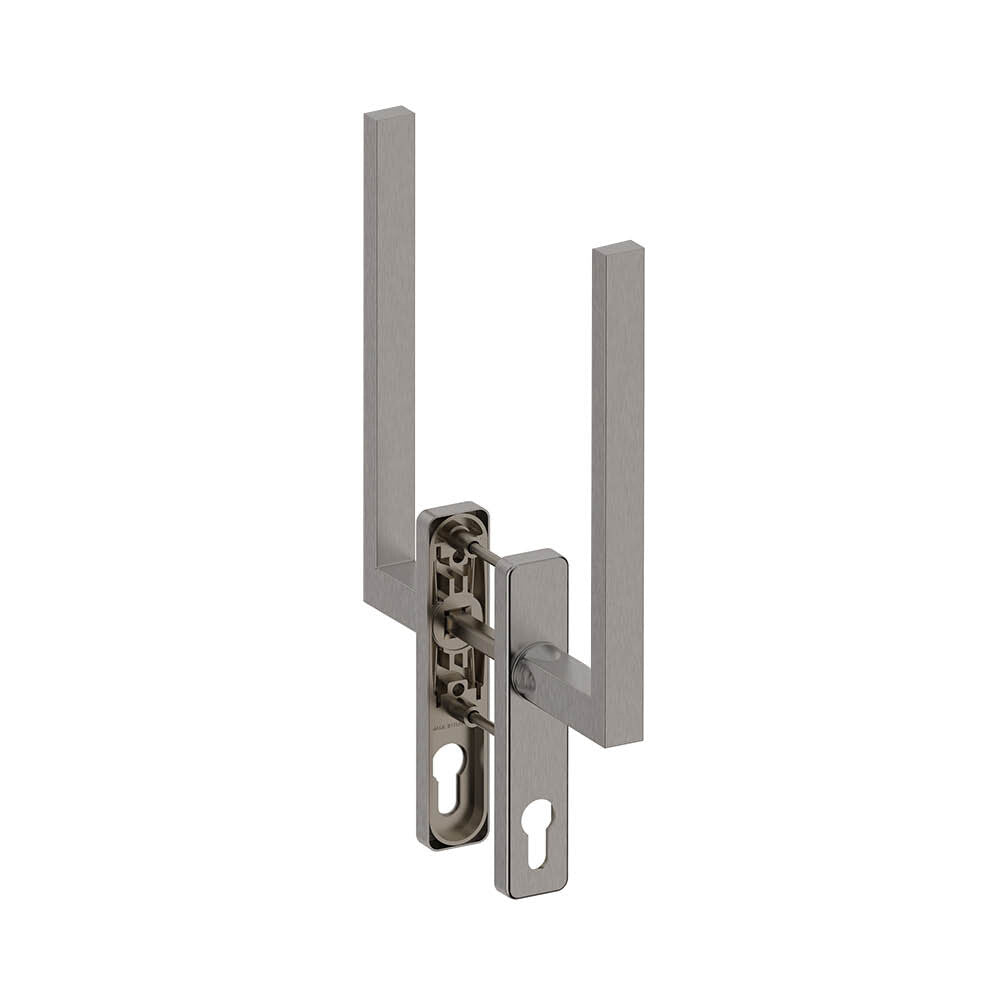 Hardbrass hefschuifdeurgreep Phoenix dubbel PC69 inox vooraanzicht