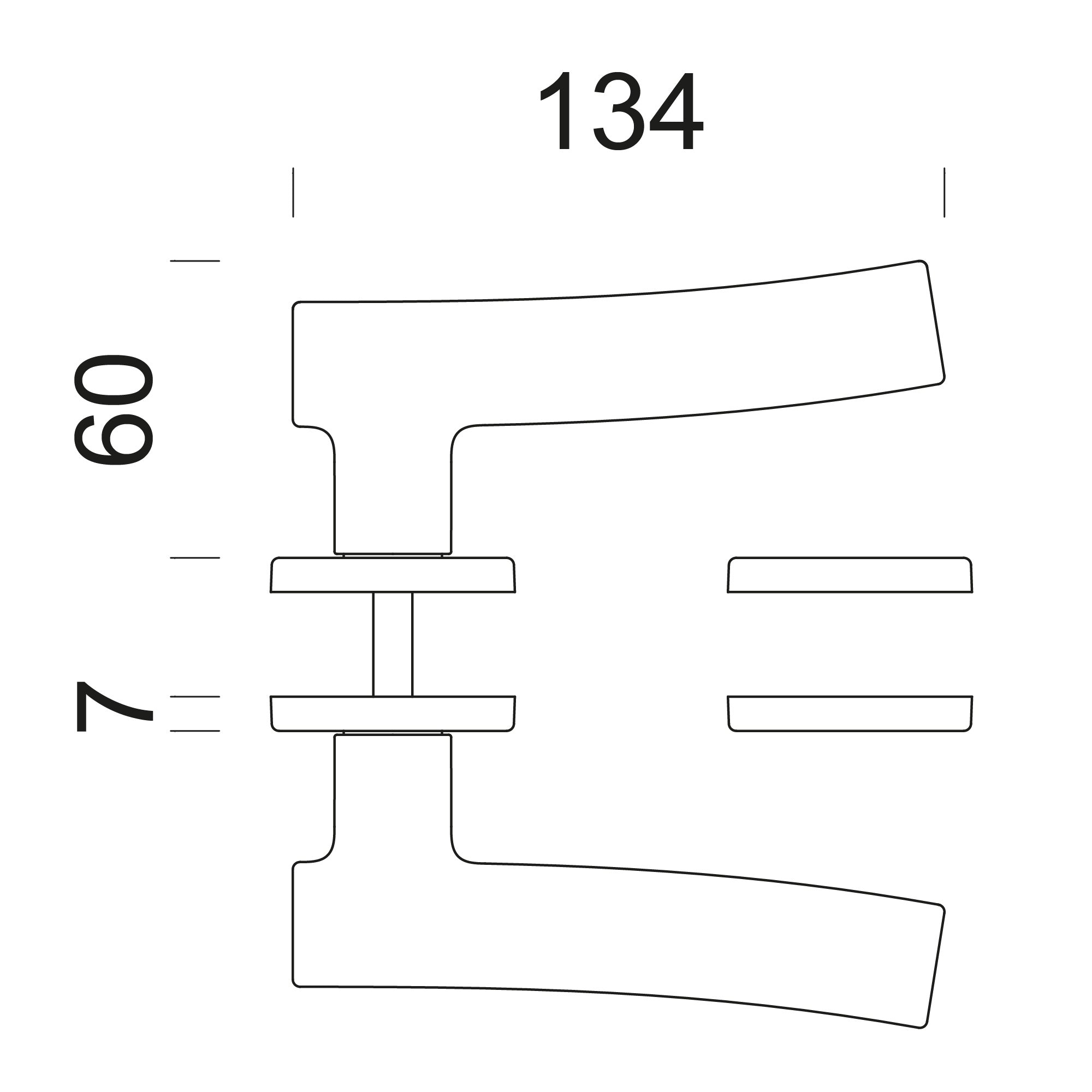 Technische tekening DND deurkruk San – montage en deurdikte 38-45 mm