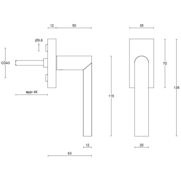 Formani PBA100-DK draaikiepgarnituur niet afsluitbaar PVD mat zwart rechtdraaiend