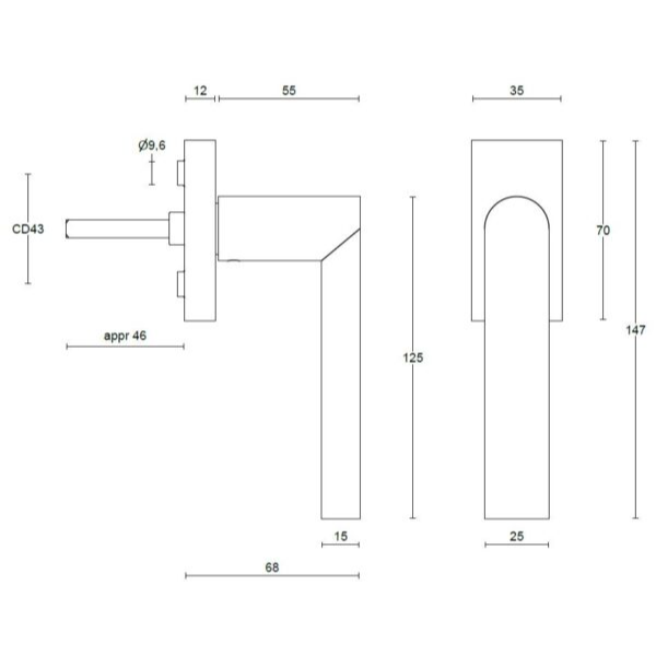 Formani PBA101-DK draaikiepgarnituur niet afsluitbaar PVD mat zwart linksdraaiend