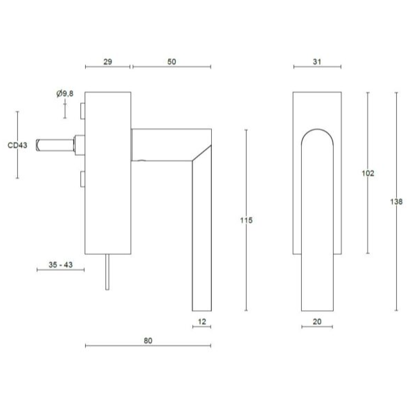 Formani PBA100-DKLOCK draaikiepgarnituur afsluitbaar mat roestvast staal linksdraaiend