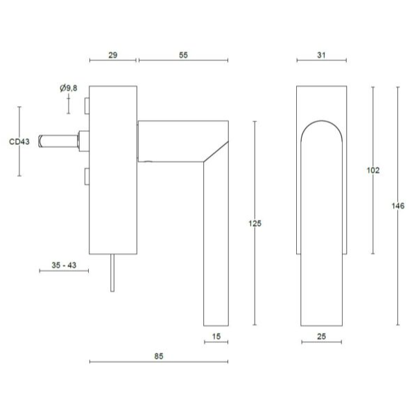 Formani PBA101-DKLOCK draaikiepgarnituur afsluitbaar PVD mat zwart linksdraaiend