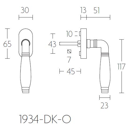 Formani 1934-DK-O draaikiepgarnituur niet afsluitbaar mat nikkel/ebbenhout rechtsdraaiend