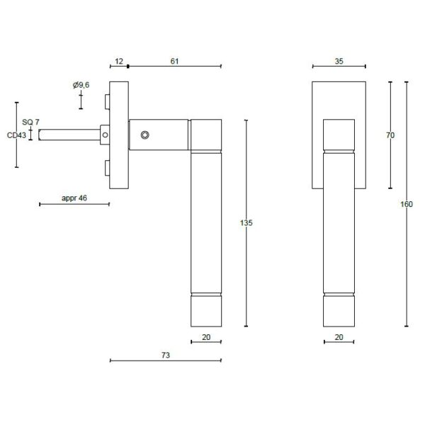 Formani JB100-DK draaikiepgarnituur niet afsluitbaar mat zwart rechtsdraaiend