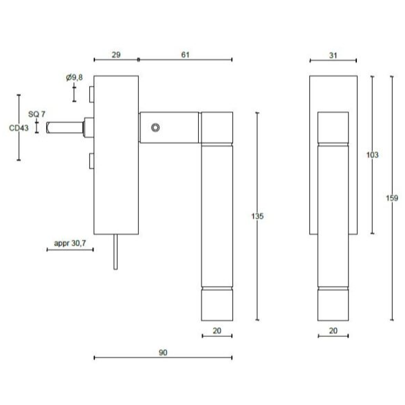 Formani JB100-DKLOCK draaikiepgarnituur afsluitbaar mat zwart rechts/links draaiend