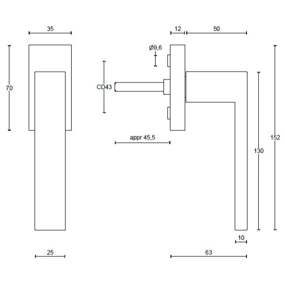Formani LSQ4-DK draaikiepgarnituur niet afsluitbaar mat zwart rechts/links draaiend