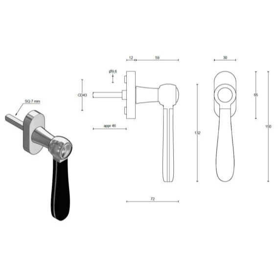 Formani LZ100-DK-O draaikiepgarnituur niet afsluitbaar mat roestvast staal/ mat zwart rechts/ links draaiend