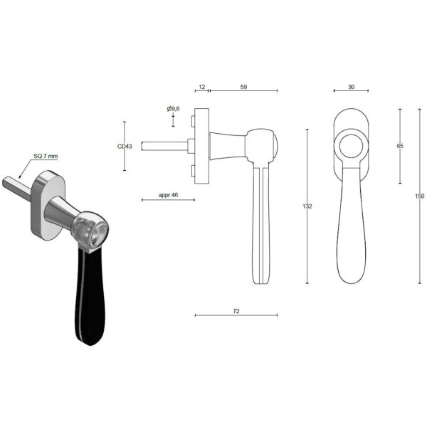 Formani LZ100-DK-O draaikiepgarnituur niet afsluitbaar gepolijst roestvast staal/ mat zwart rechts/ links draaiend