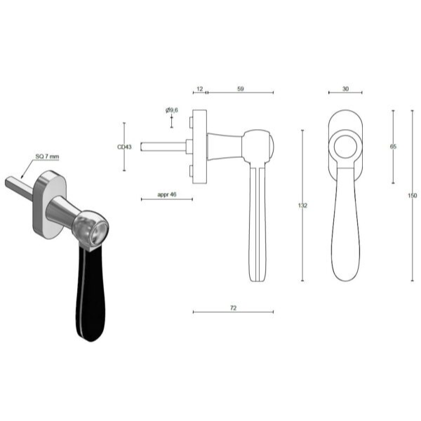 Formani LZ100-DK-O draaikiepgarnituur niet afsluitbaar messing ongelakt/ mat zwart rechts/linksdraaiend