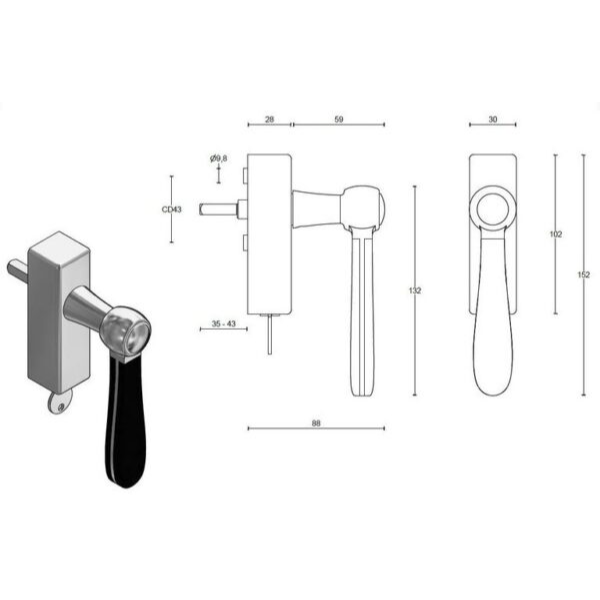 Formani LZ100-DKLOCK-O draaikiepgarnituur afsluitbaar messing ongelakt/ mat zwart rechts/linksdraaiend