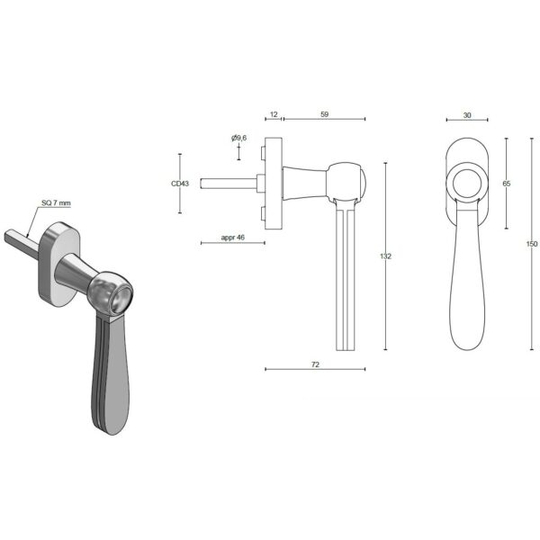 Formani LZ100MA-DK-O draaikiepgarnituur niet afsluitbaar mat roestvast staal/ carrara marmer rechts/links draaiend