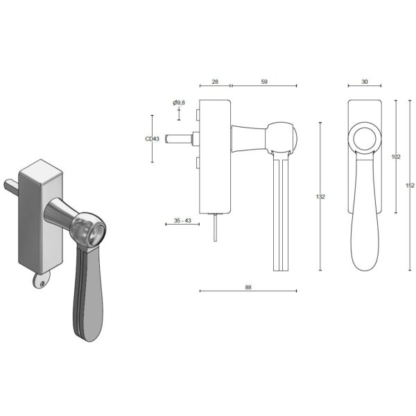 Formani LZ100MA-DKLOCK-O draaikiepgarnituur afsluitbaar messing ongelakt/ carrara marmer rechts/ linksdraaiend