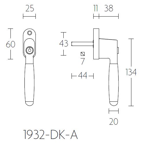 Formani 1932-DK-A draaikiepgarnituur afsluitbaar messing ongelakt/ebbenhout
