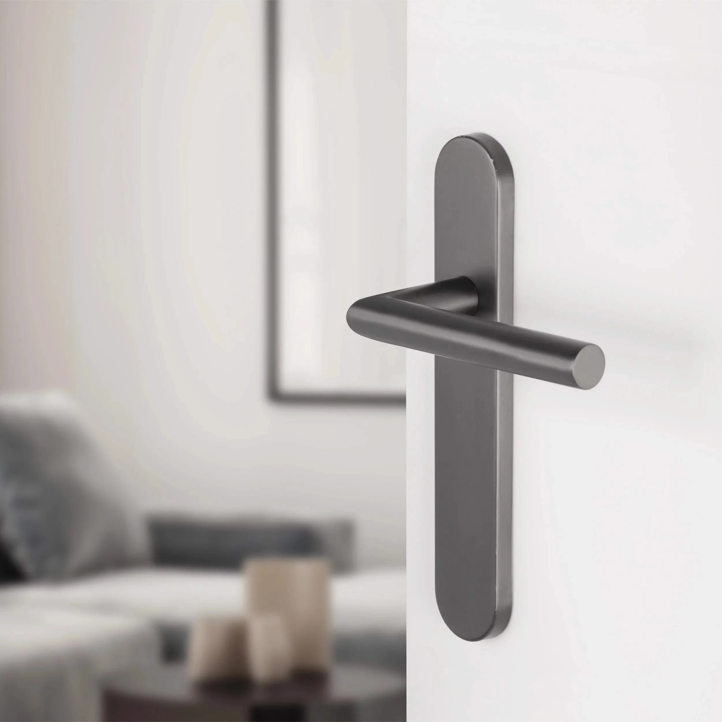 Differnz | Amsterdam deurkruk | ovaal schild | blind | gun metal