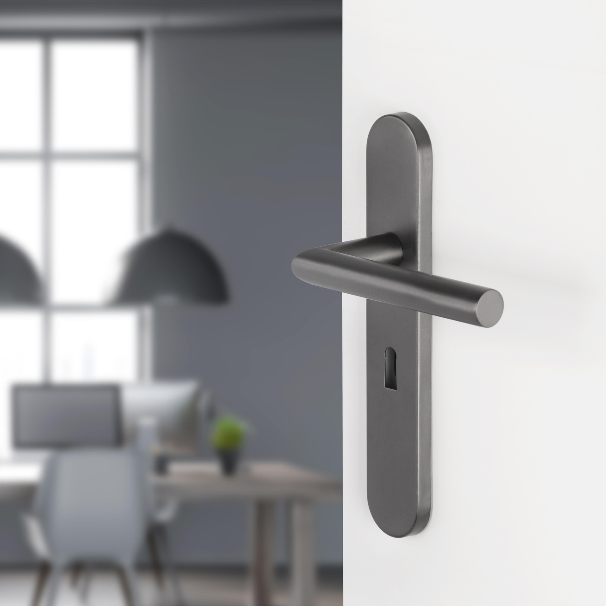 Differnz | Amsterdam deurkruk | ovaal schild | sleutel 56 mm | gun metal