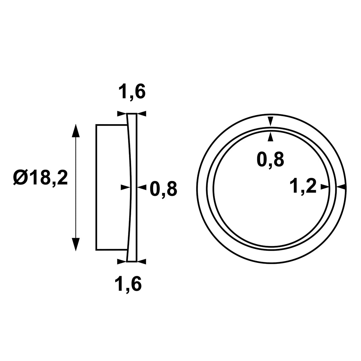 AXA nylon ring krukhalslager wit technische tekening met maatvoering