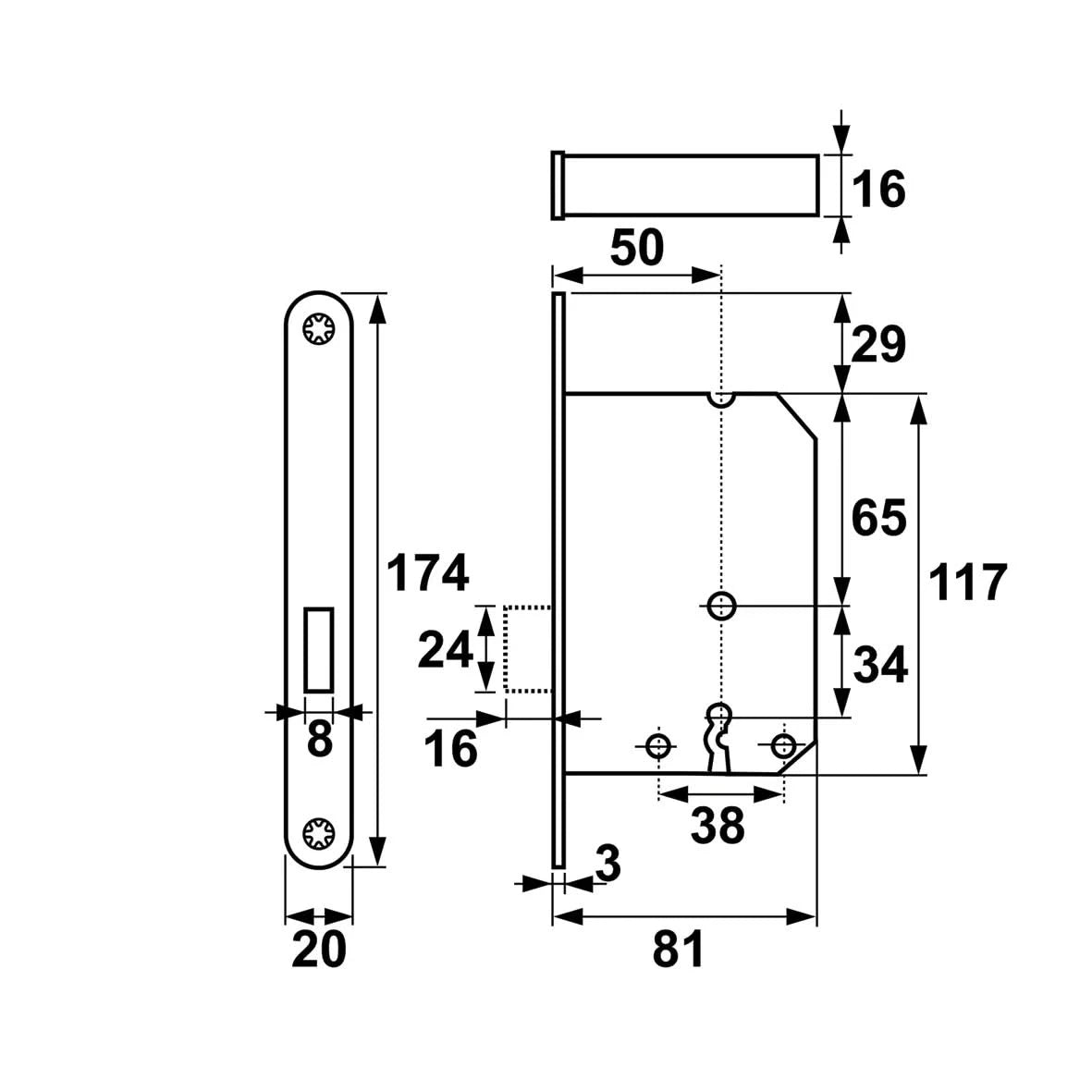 Griff Meister | Woningbouw klavier kastslot 55mm | Witte voorplaat - Deurbeslag-expert