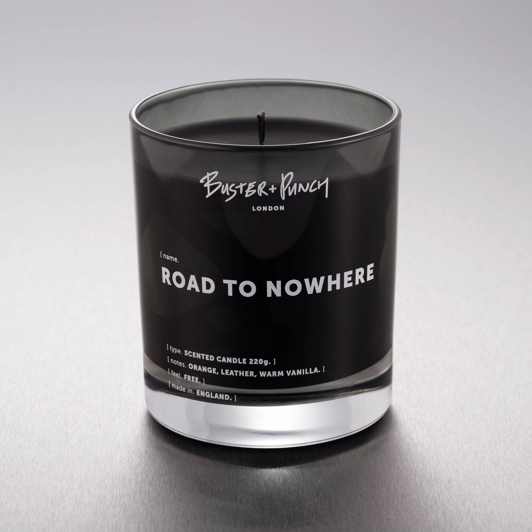 Buster + Punch | Geurkaars 220g (Road to Nowhere) | Rookgrijs glas