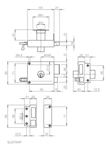 yale oplegslot lijntekening