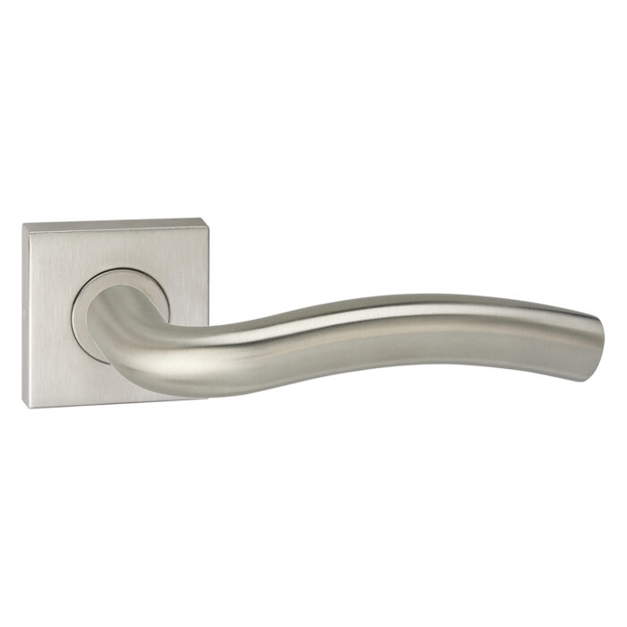 Impresso Door handle Conway brushed stainless steel on square rosette