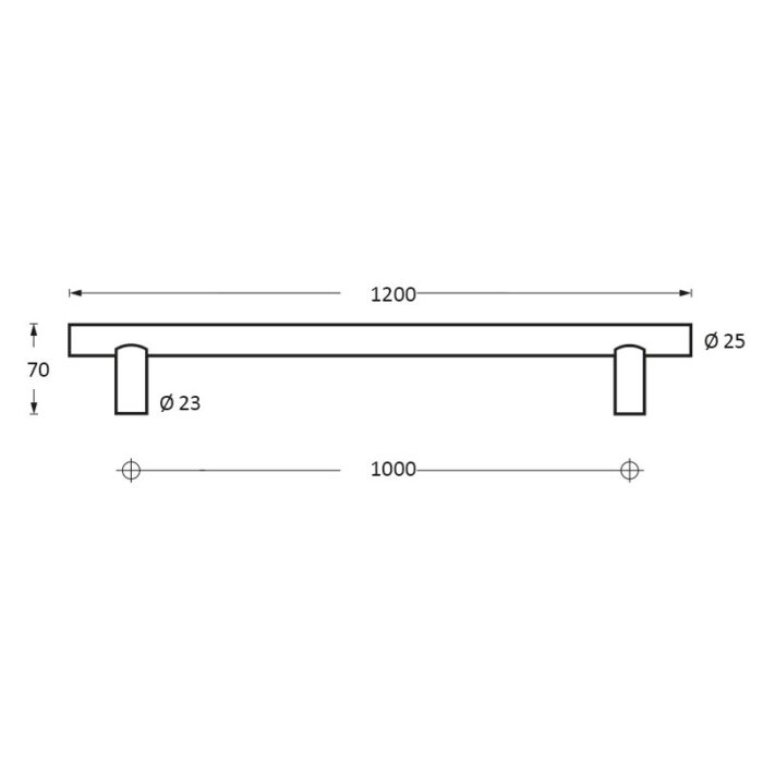 Intersteel Poignée de porte 1200 mm en forme de T acier inoxydable brossé 70 mm 1